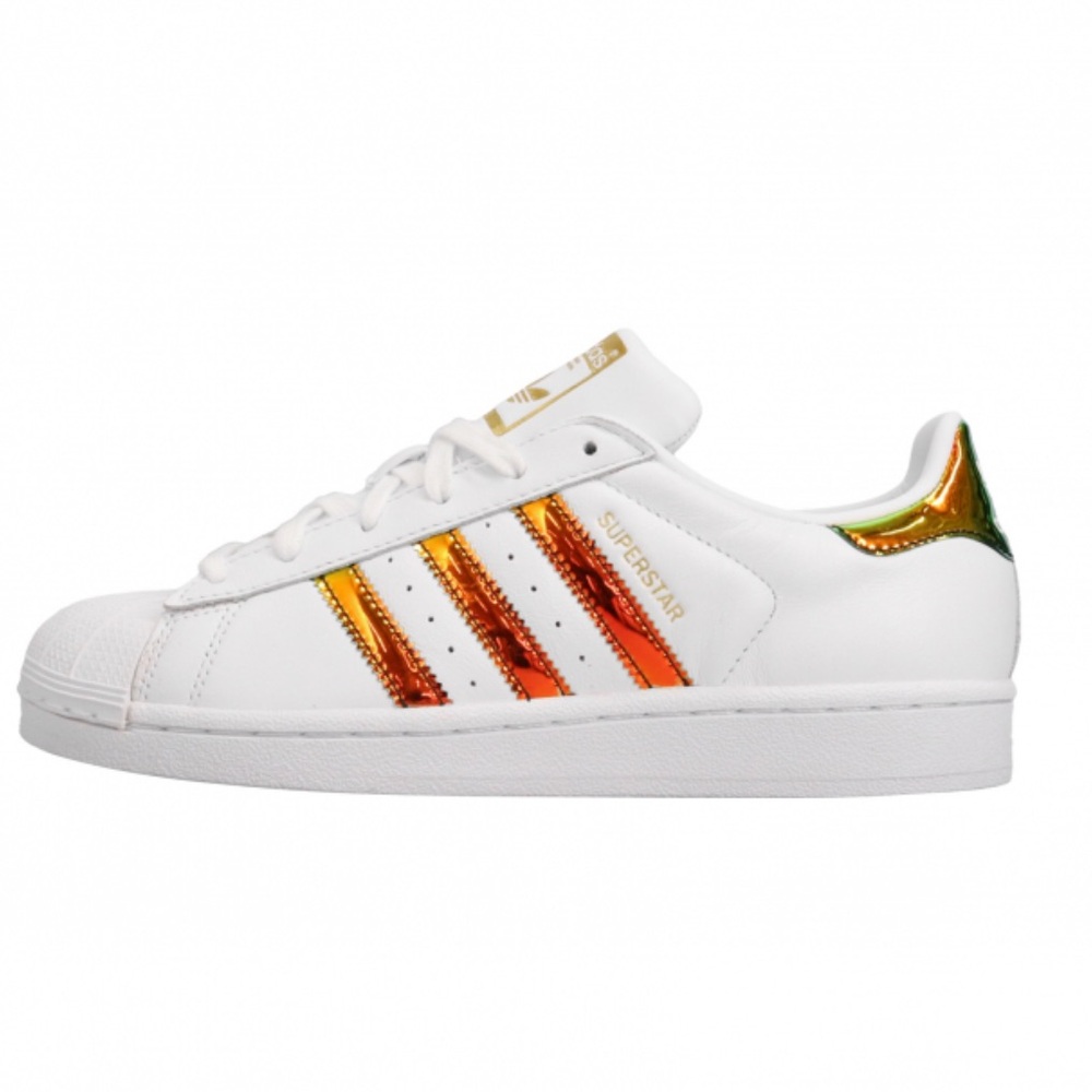 adidas Kids White Sneakers with Multicolor Stripes - Picture 3 of 13